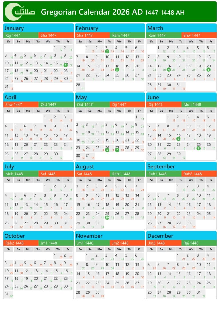 Gregorian Hijri Calendar 2026 1447 1448 In Faroe Islands