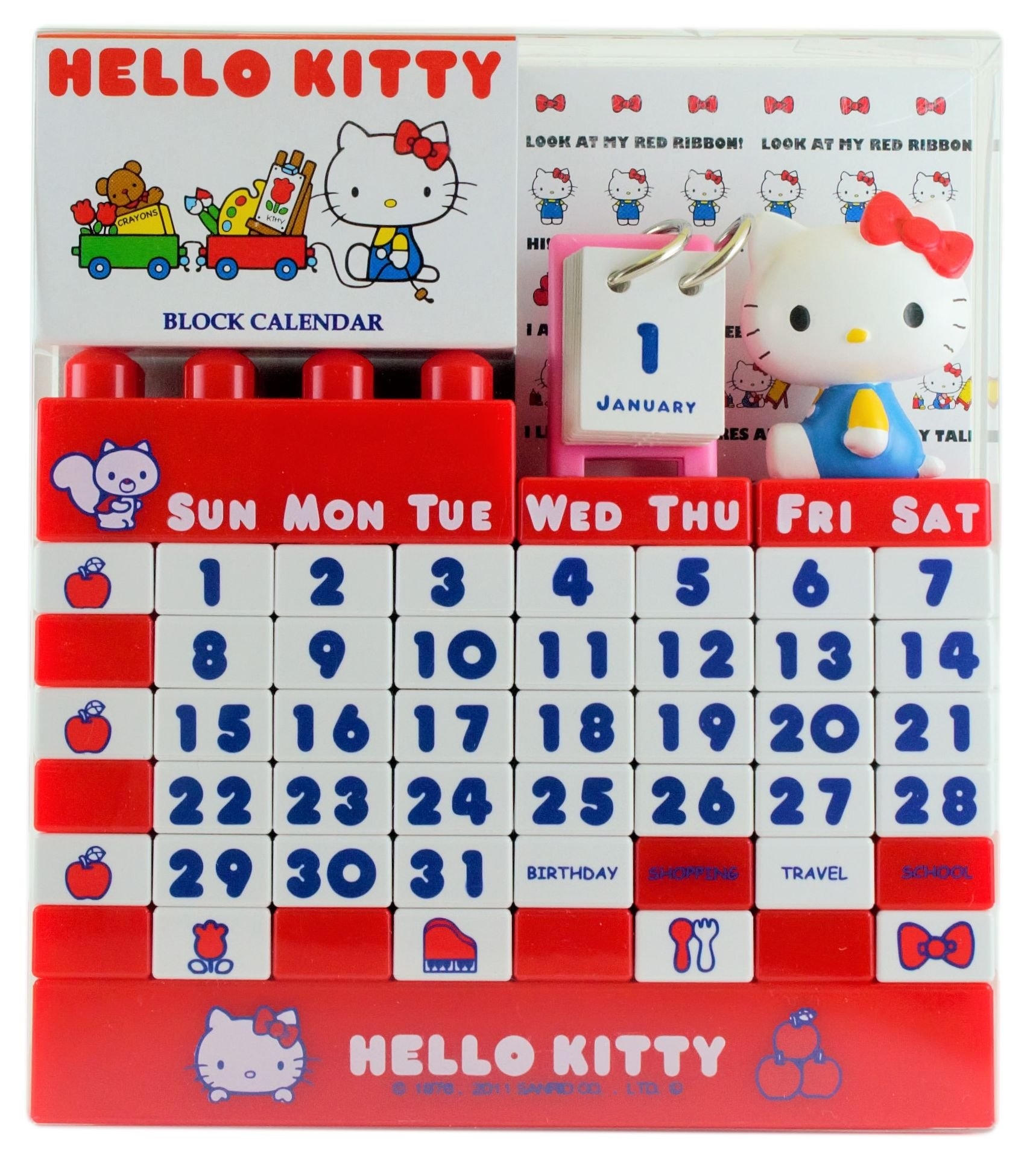 Hello Kitty Figure Block Desk Calendar Red Many Years Sanrio Japan