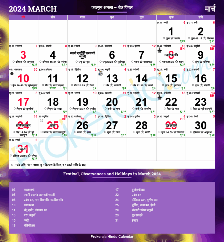 Hindu Calendar 2024 March
