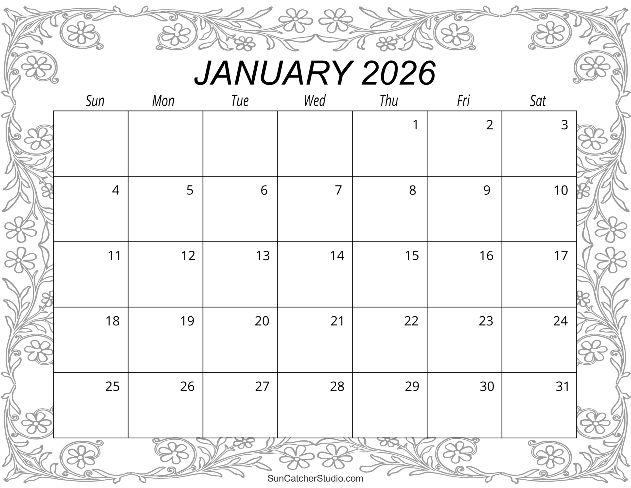 Printable January 2026 Calender
