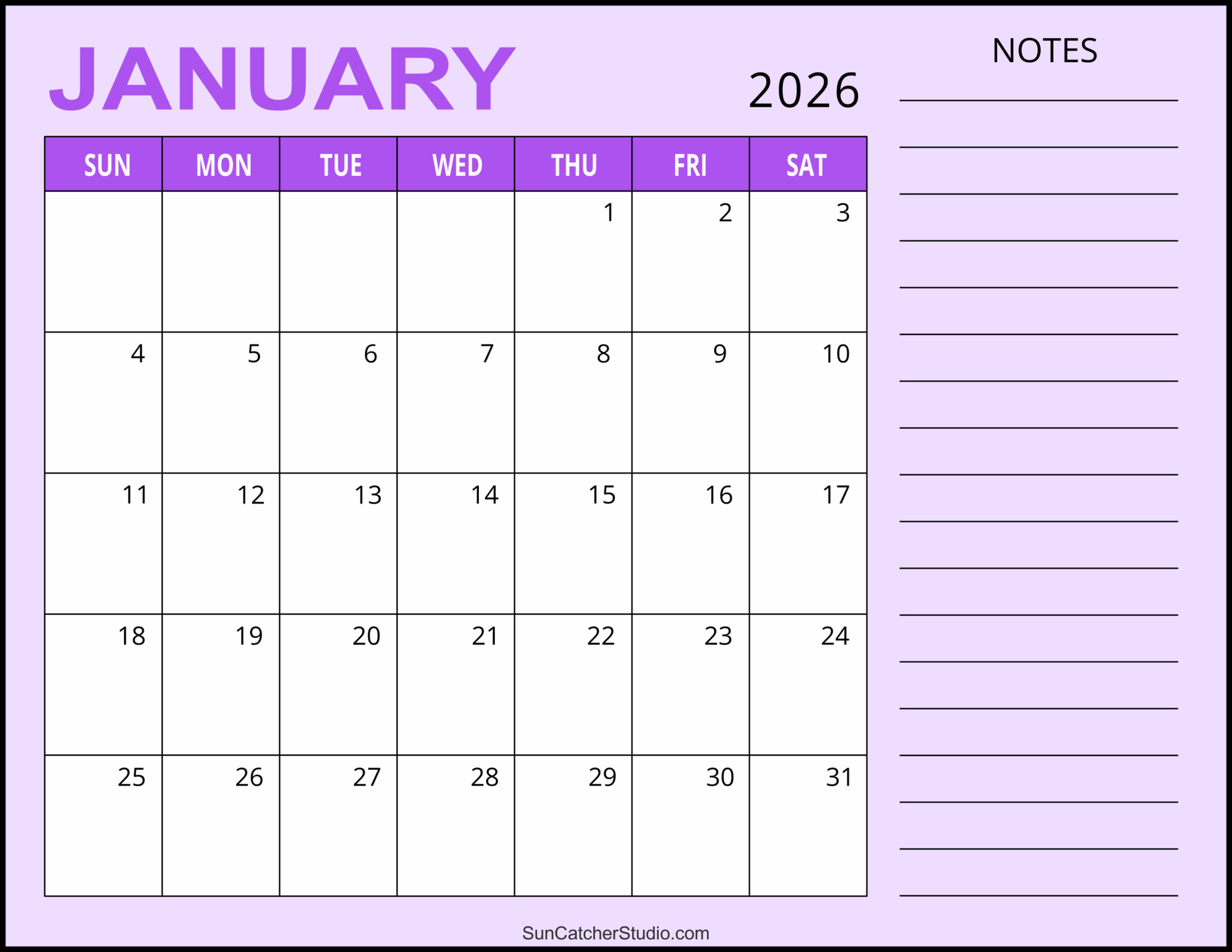 January 2026 Calendar Editable Free Word