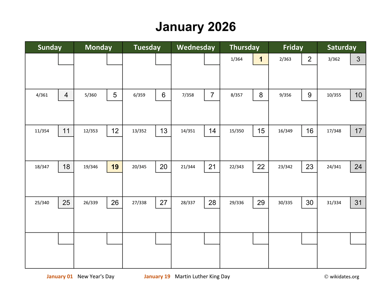 January 2026 Calendar With Day Numbers WikiDates