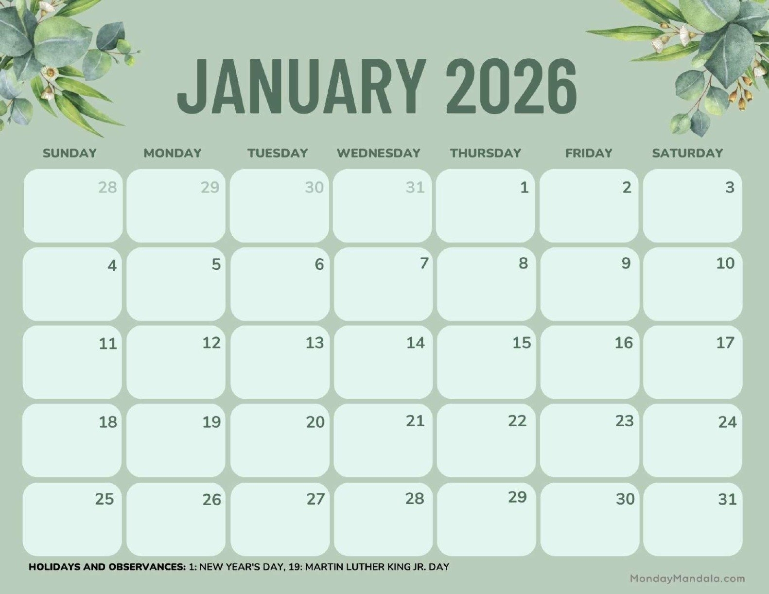 January 2026 Diversity Calendar