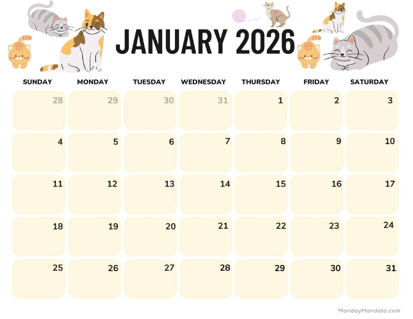 January 2026 Calendars Free PDF Printables 