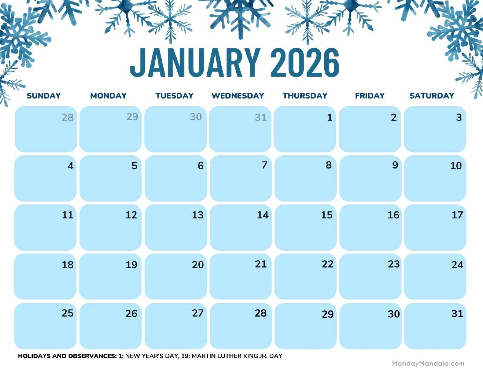 Holidays In January 2026 Calendar