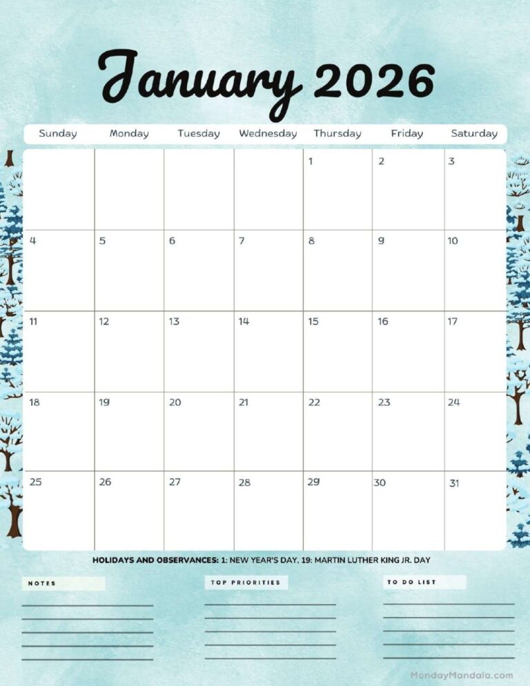 January 2026 Calendars Free PDF Printables 