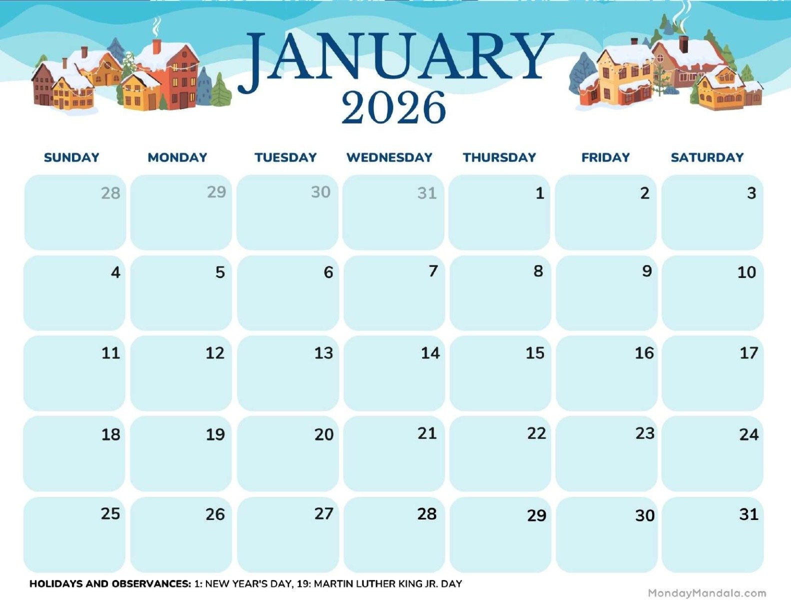 January 2026 Calendars Free PDF Printables 