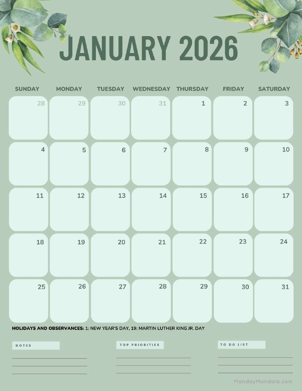 January 2026 Calendar Time And Date