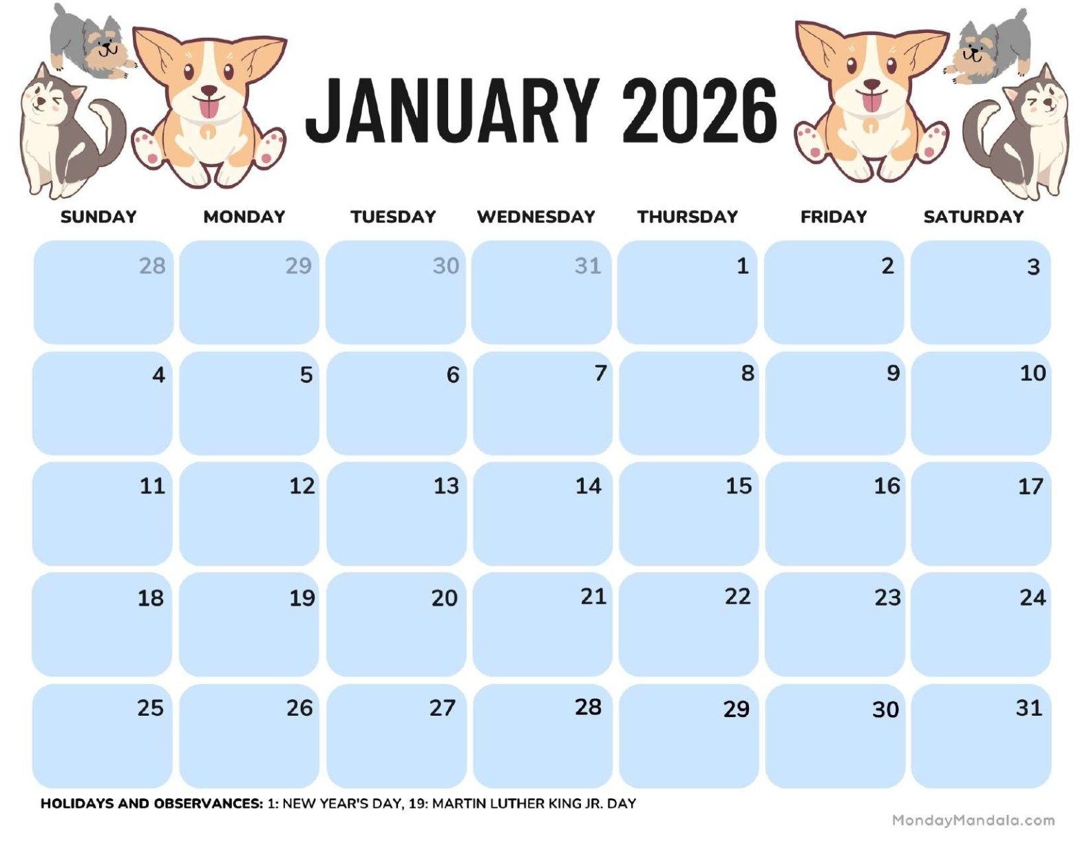 January 2026 Calendar Holiday