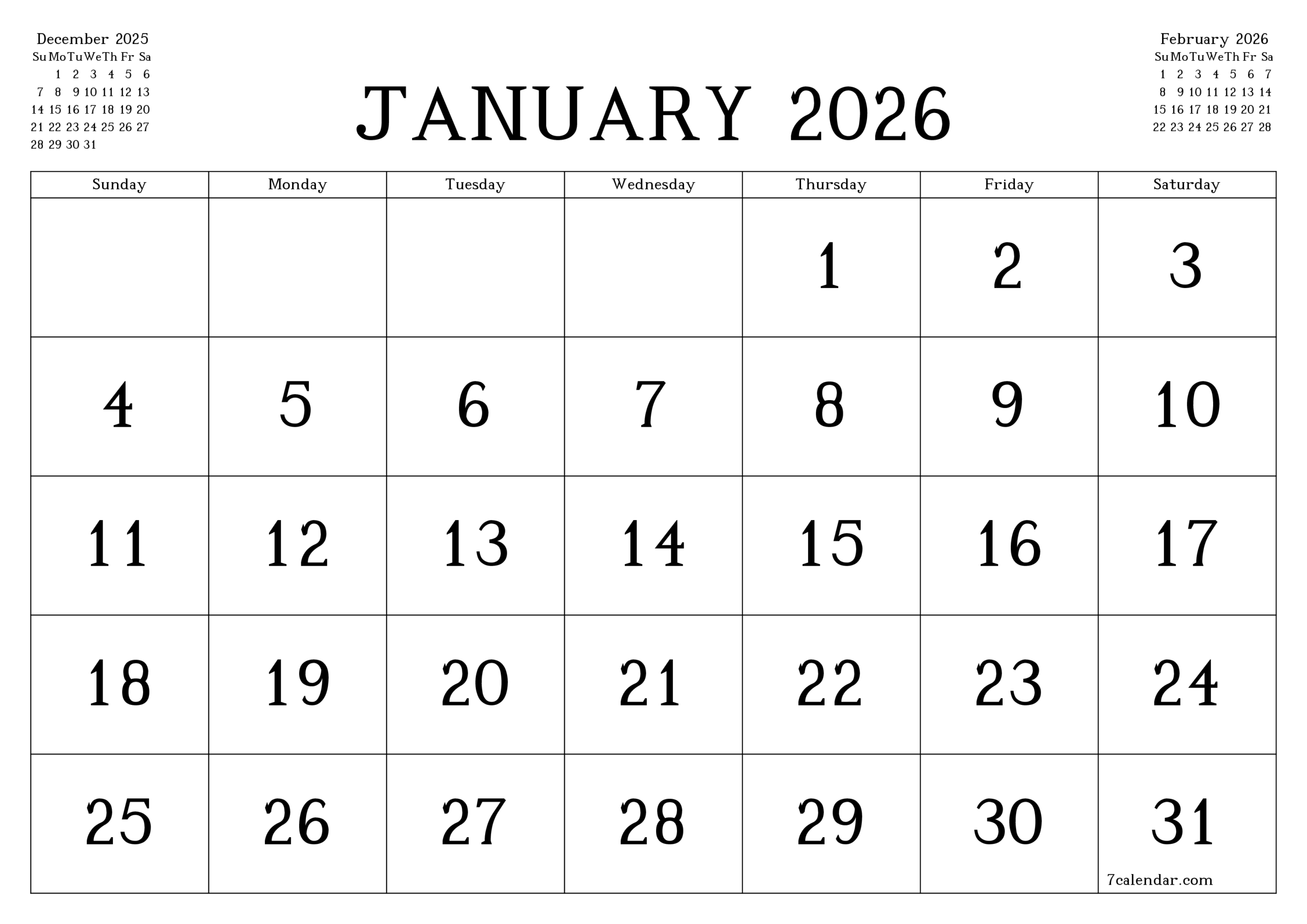 January 2026 Calendar Excel Template