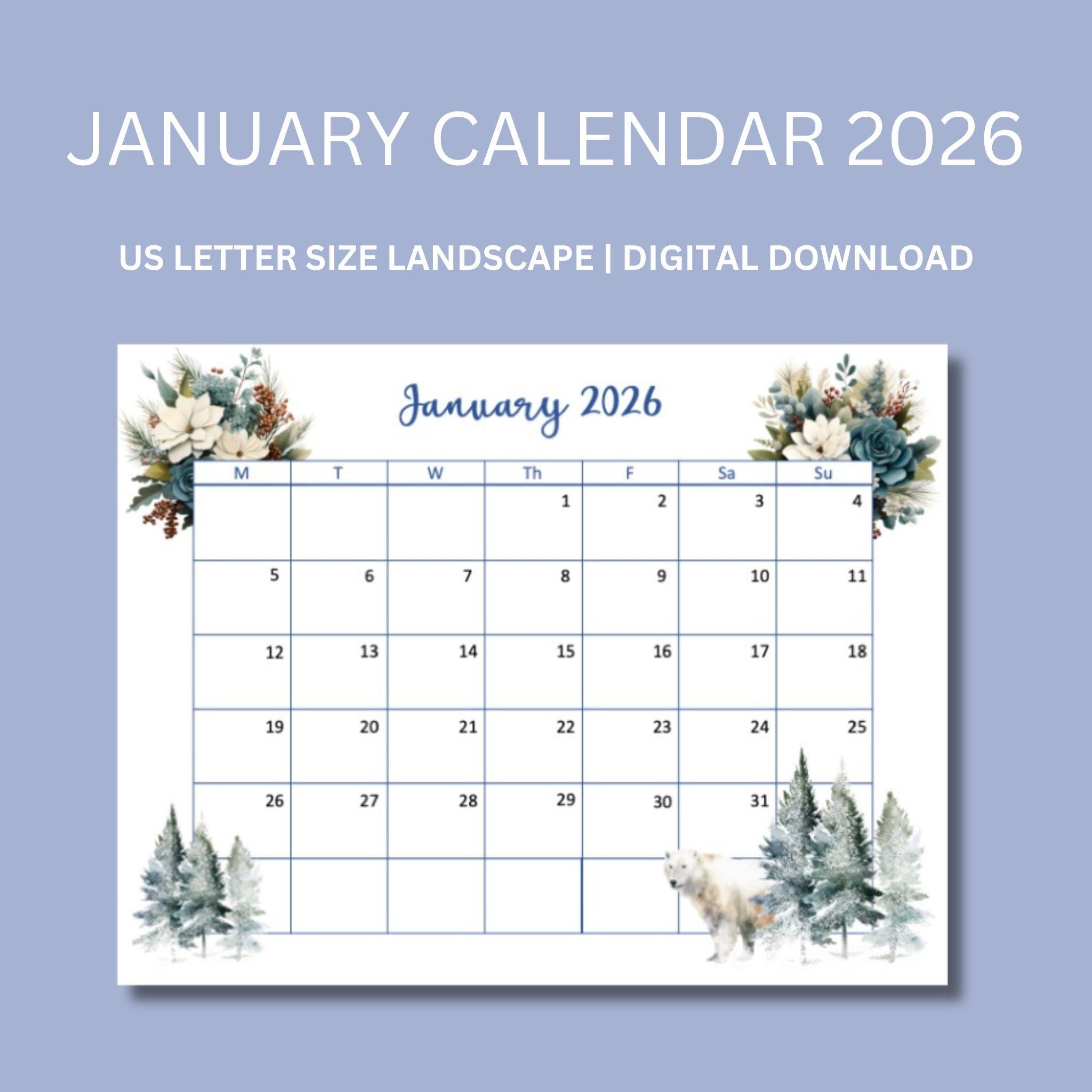 January Calendar Printable Calendar 2026 Calendar 2026 Monthly 