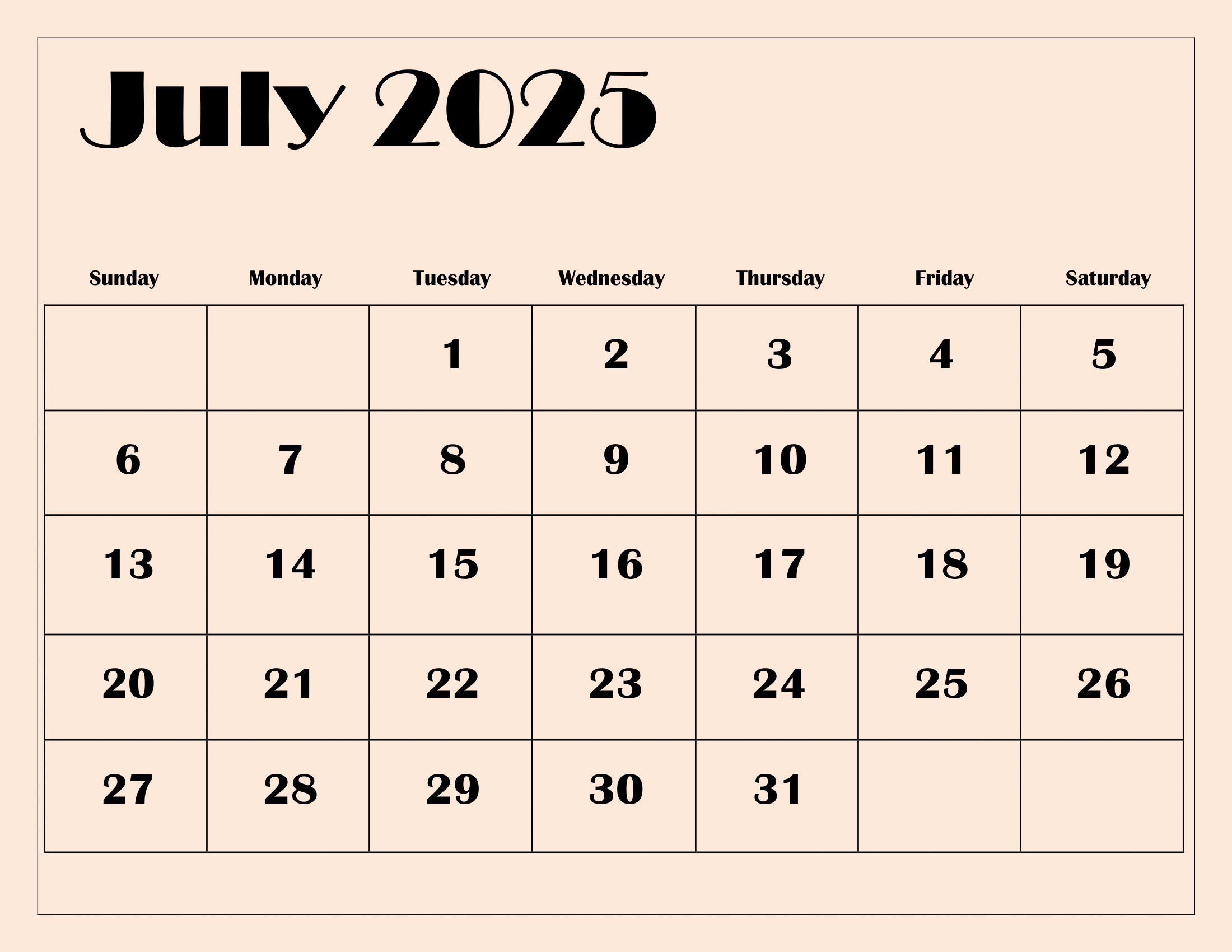 June - July 2025 Calendar
