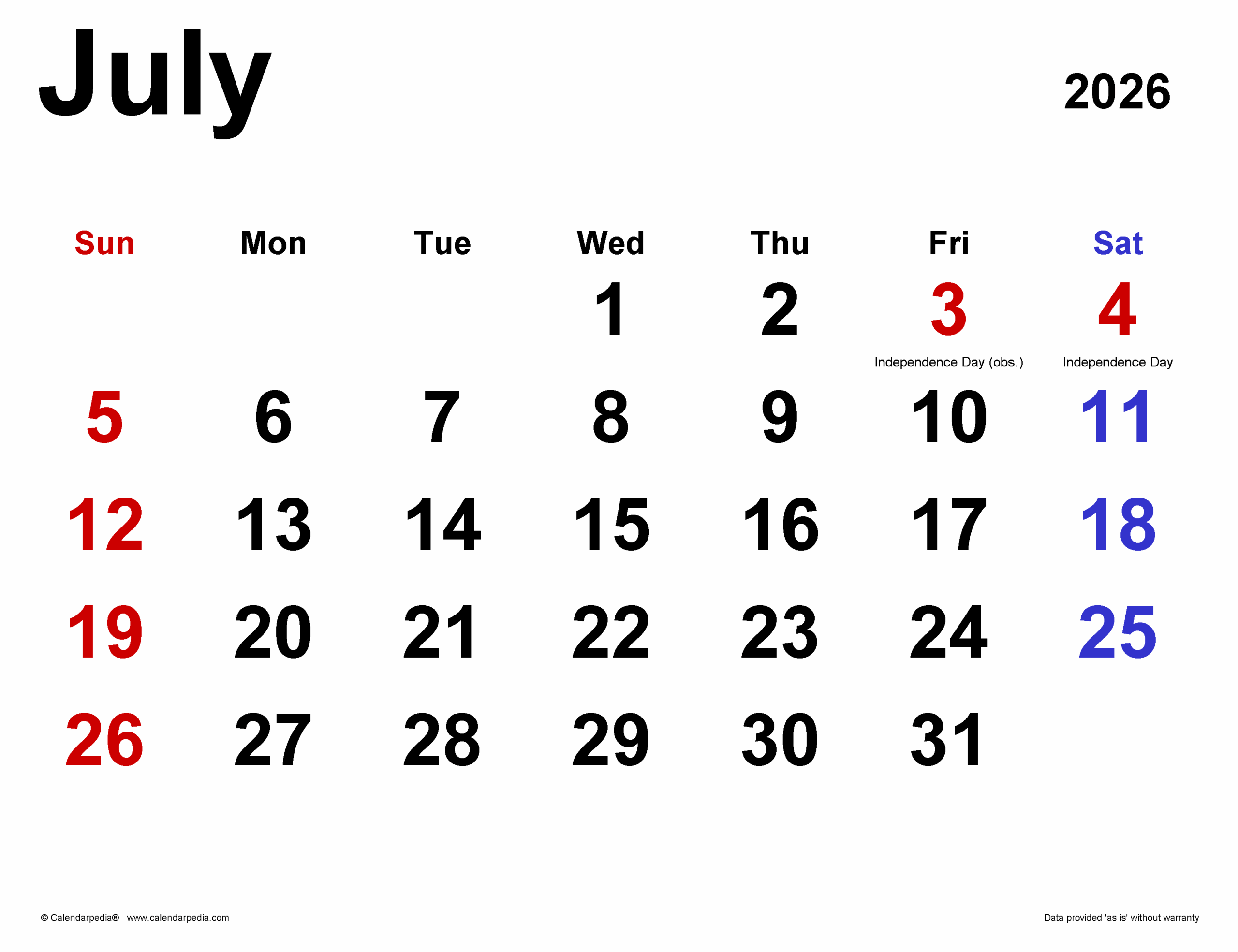 July 2026 Calendar Templates For PDF Excel And Word