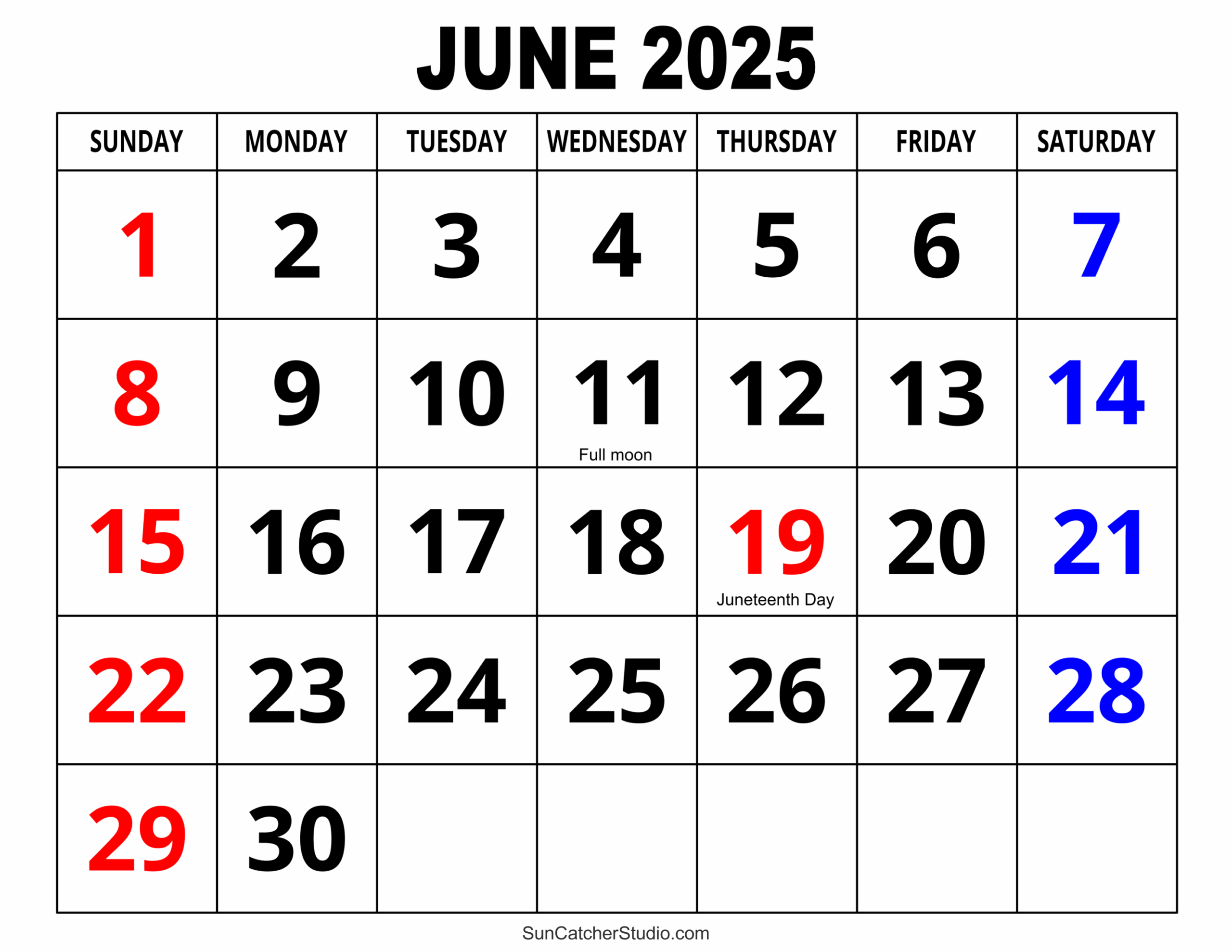 Free Printable June 2025 Calendar Word