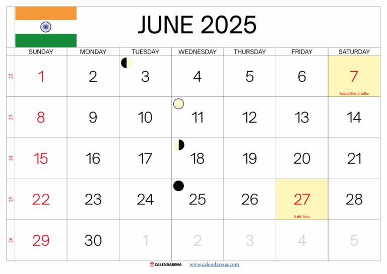 June 2025 Calendar India With Holidays