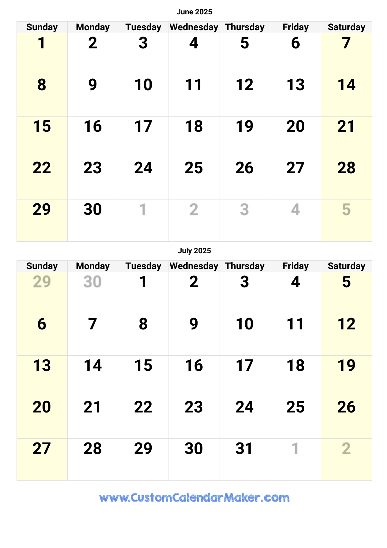 Calendar Template July 2023 To June 2025