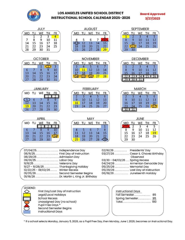  LAUSD Approved Calendar For The 2025 2026 School Year FUN WITH KIDS IN LA 