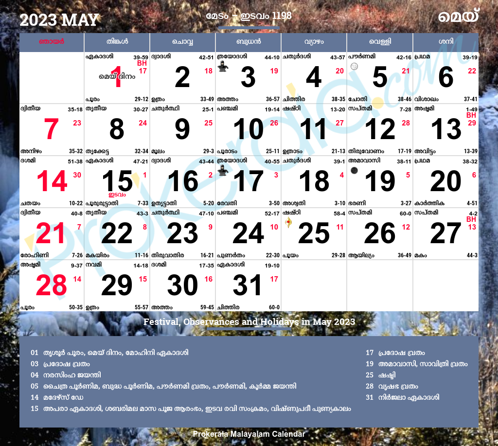 Malayalam Calendar 2023 May
