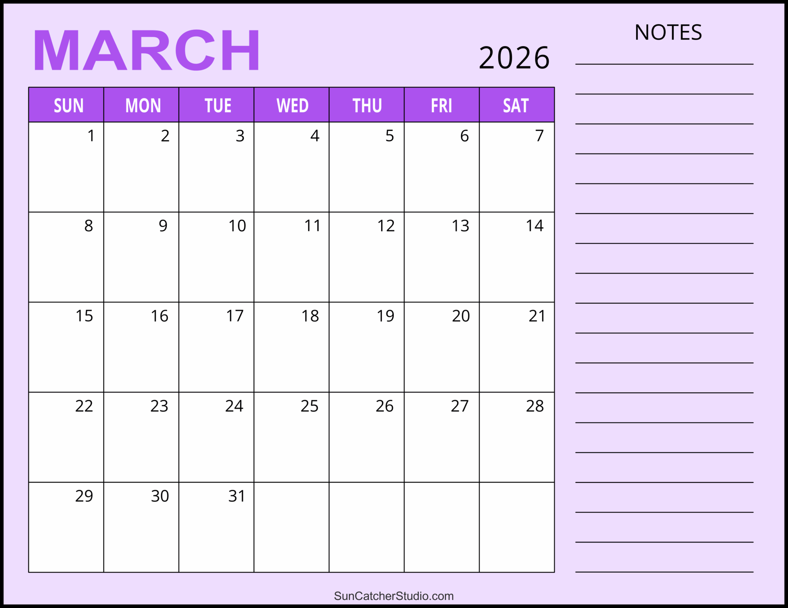 March 2026 Calendar Microsoft Word