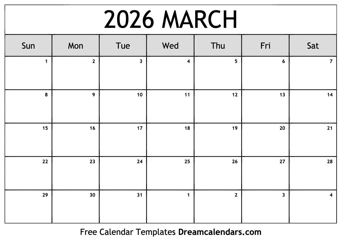 Spring March 2026 Calendar