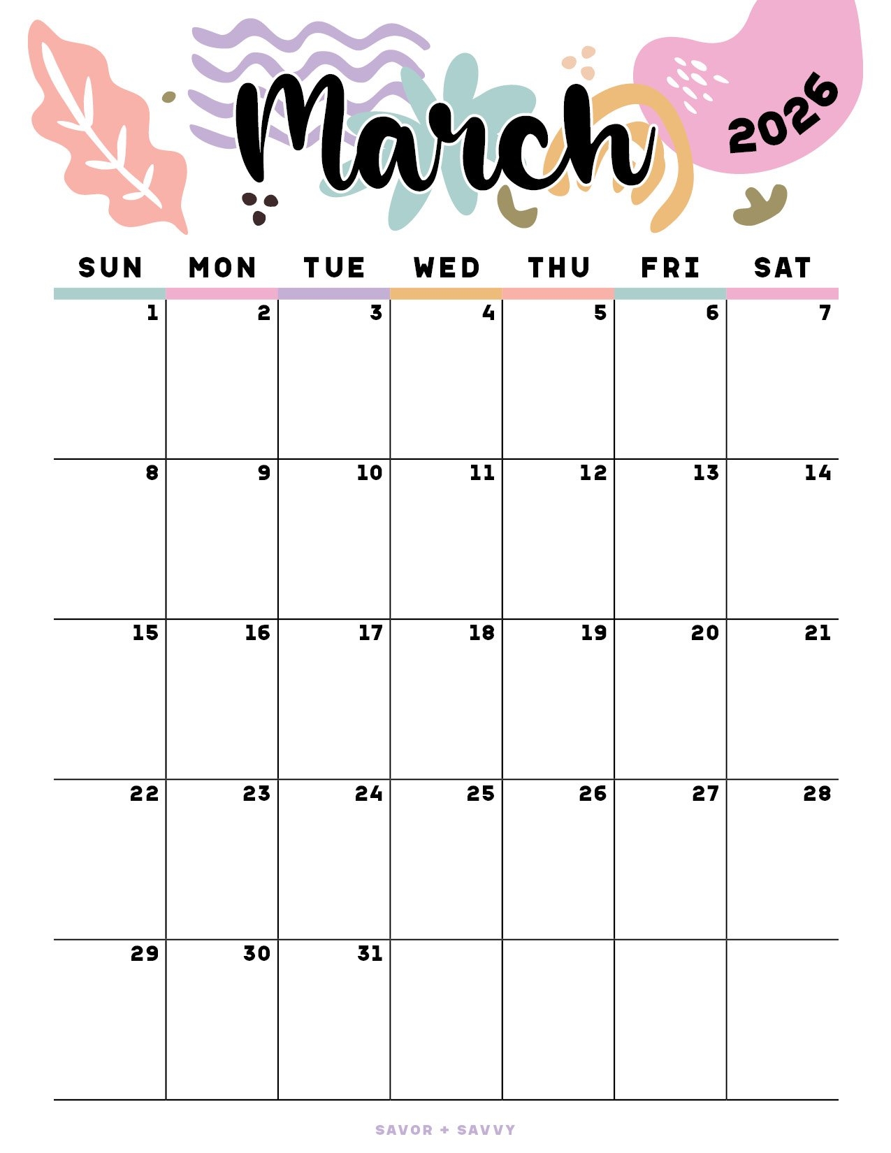 Calendar March 2023 To March 2026