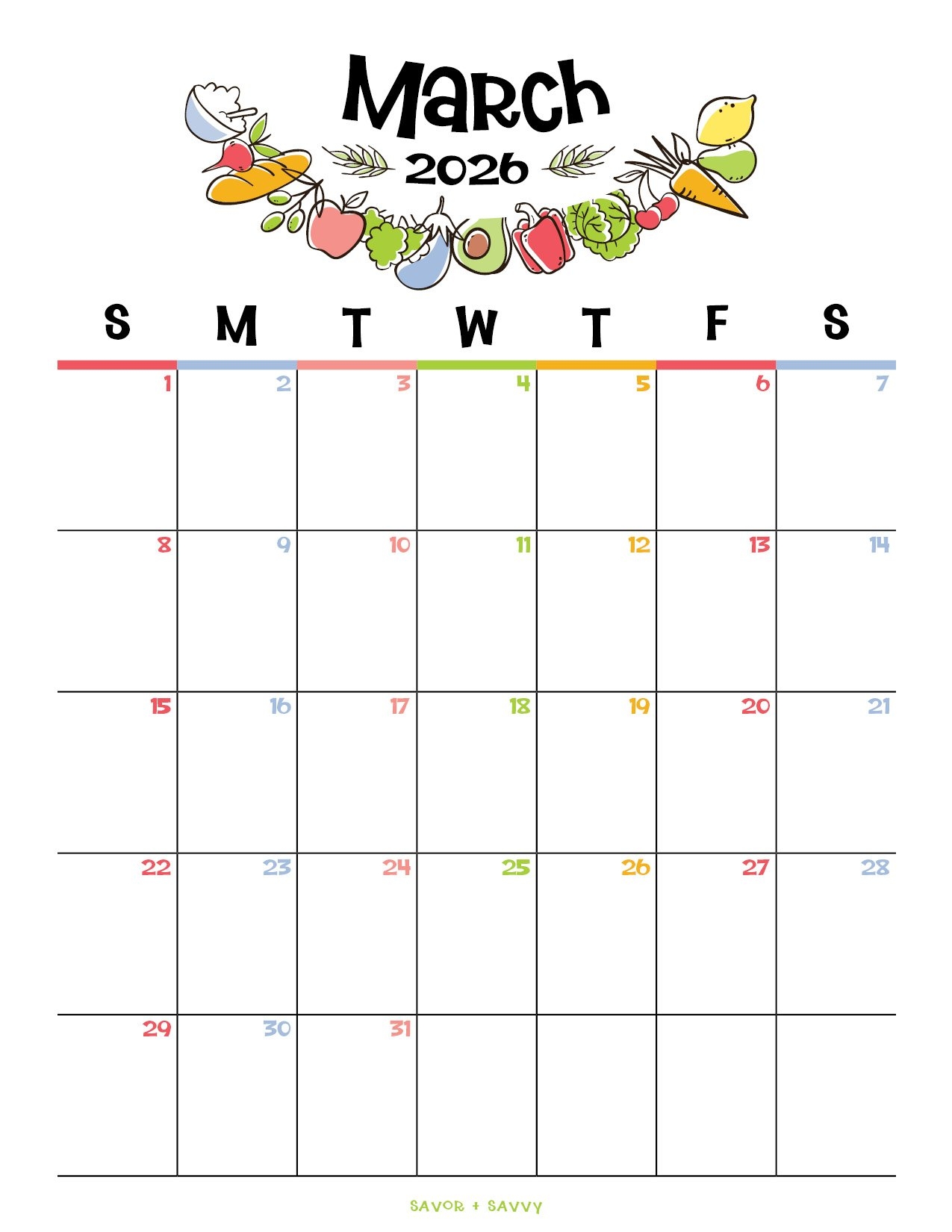 March 2026 Calendar Templates 14 Free Printables Savor Savvy