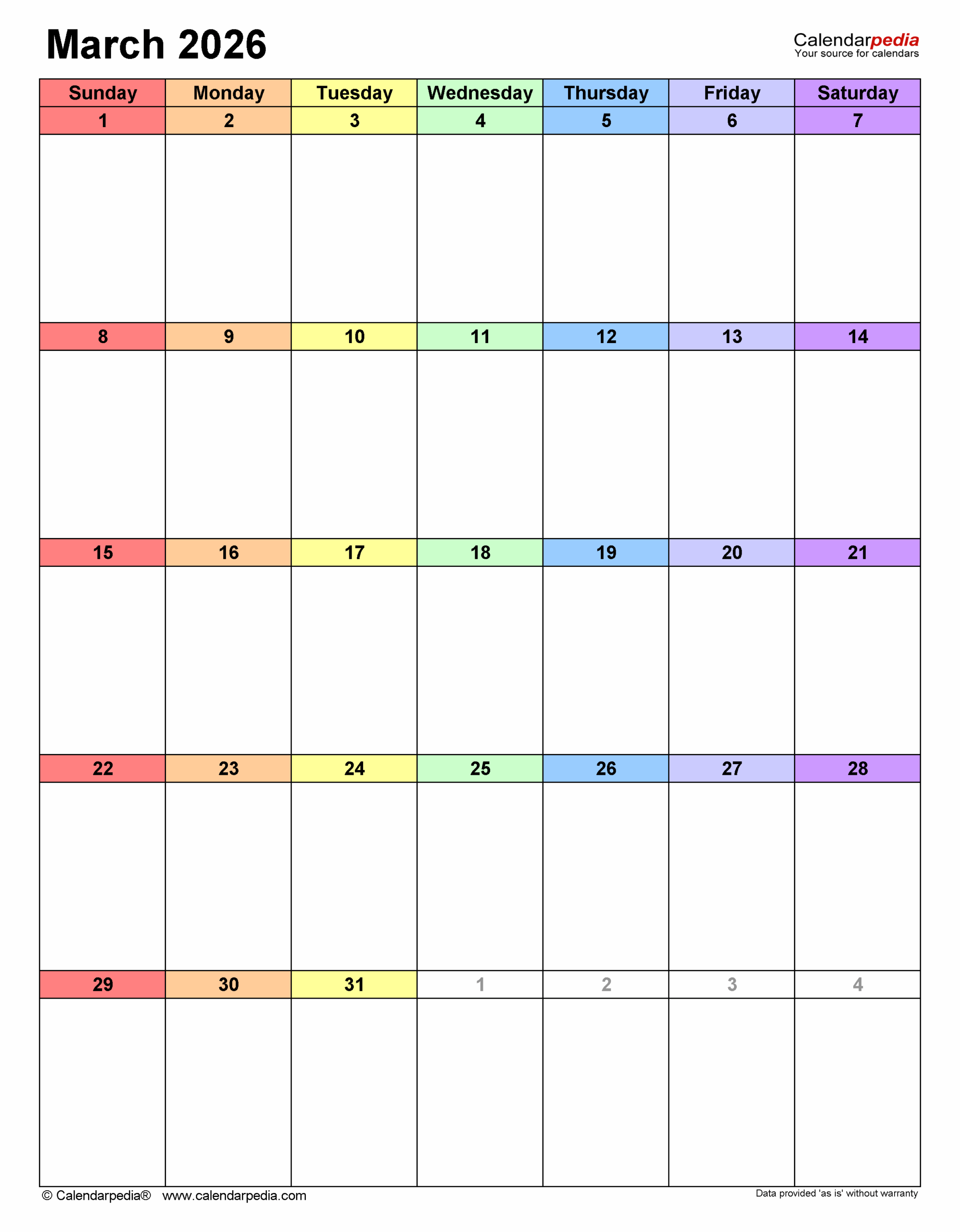March Word Calendar 2026
