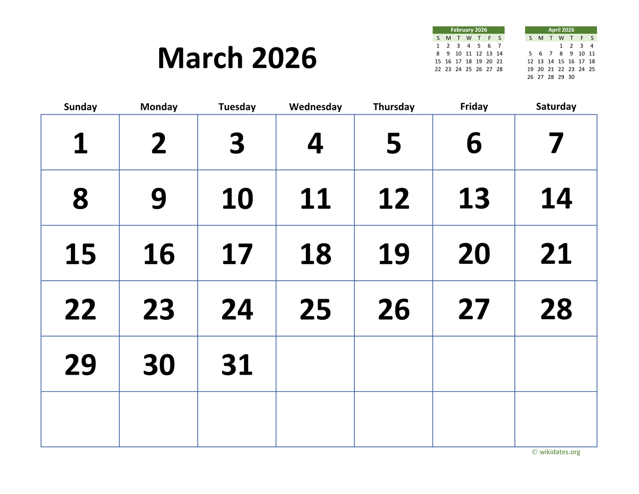 March Is Reading Month Calendar 2026