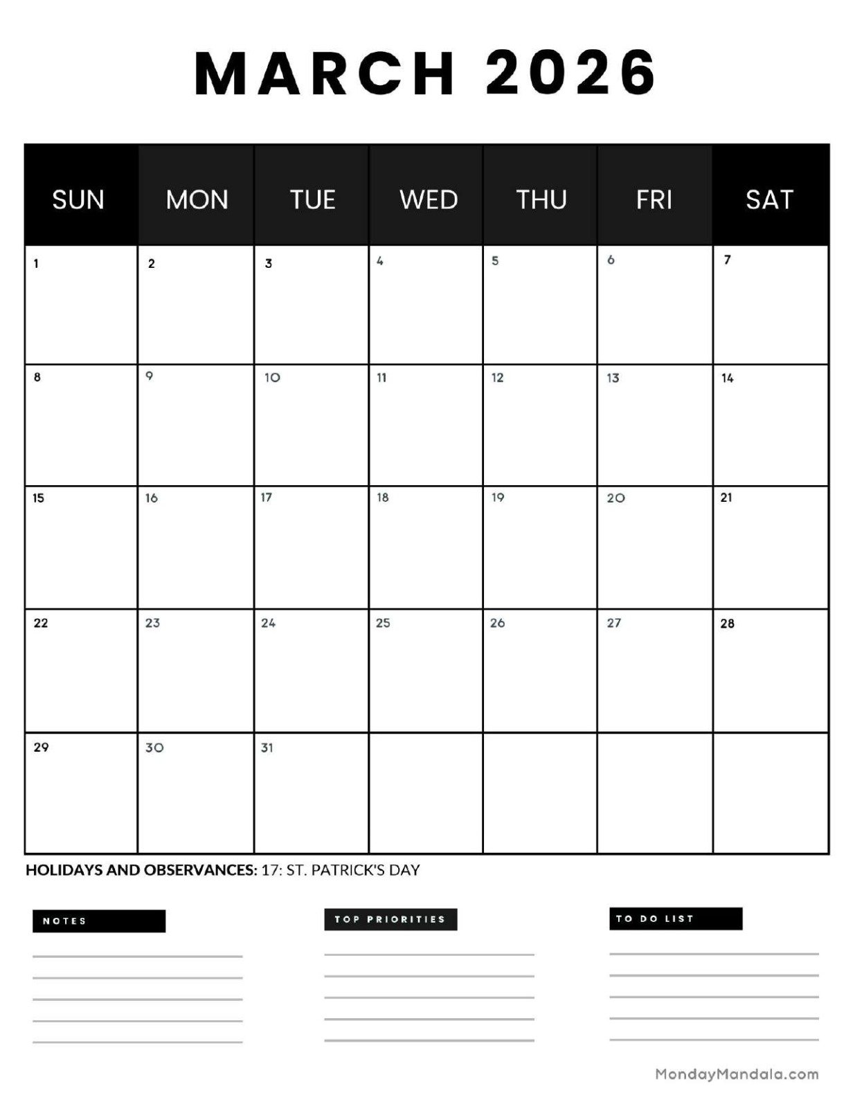 Haircut Calendar March 2026
