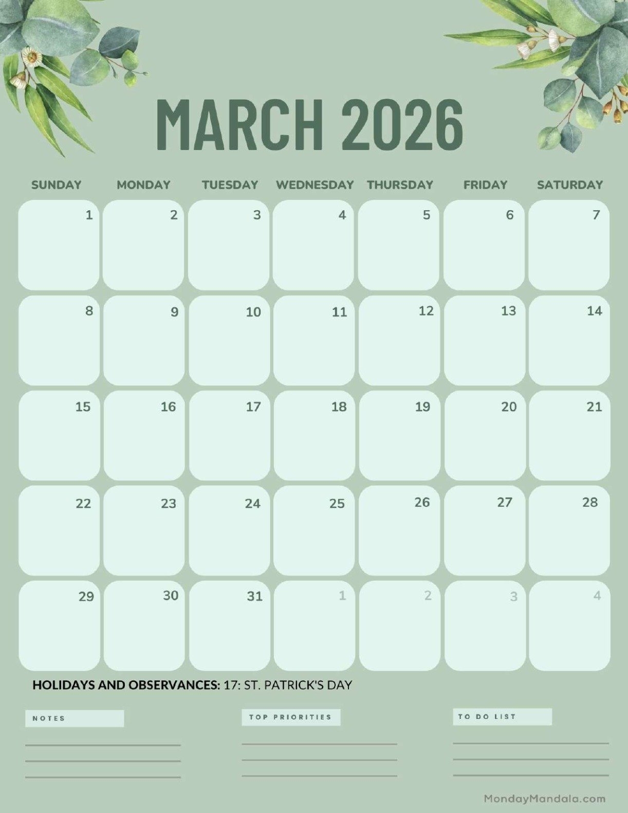 March 2026 Calendars Free PDF Printables 