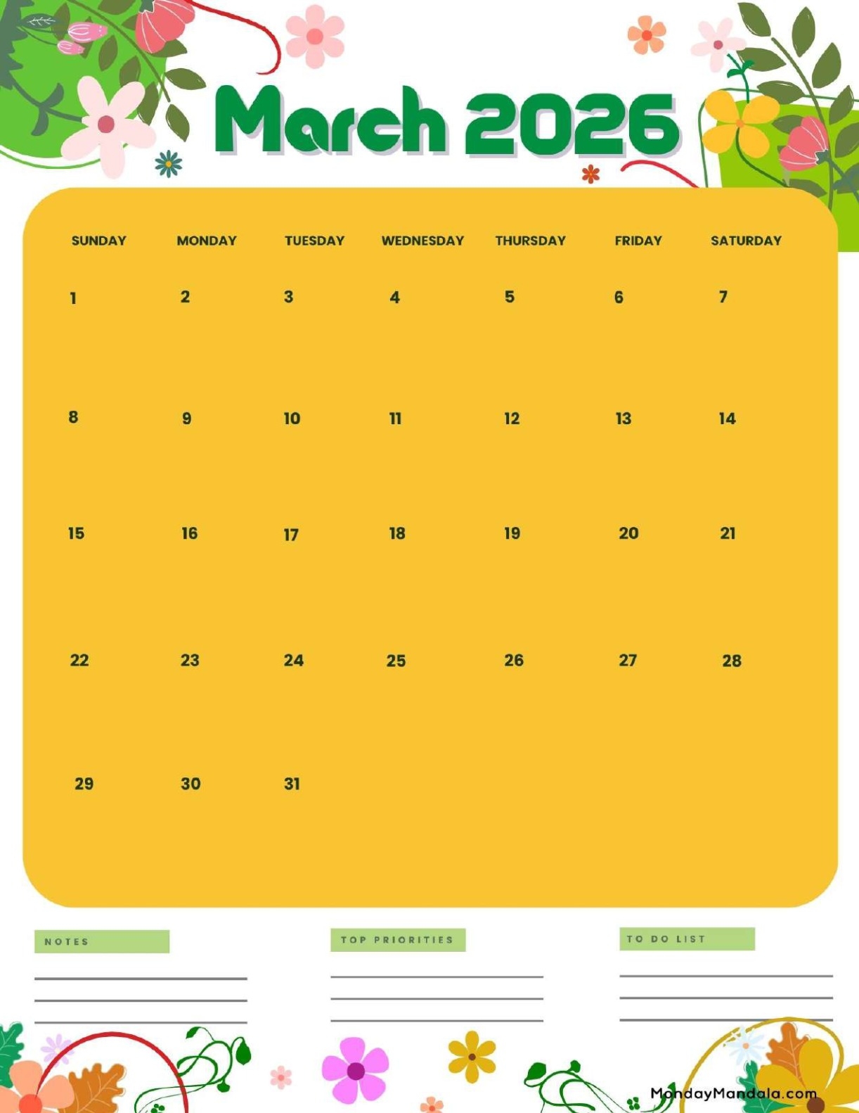 March 2026 Calendar For Kids