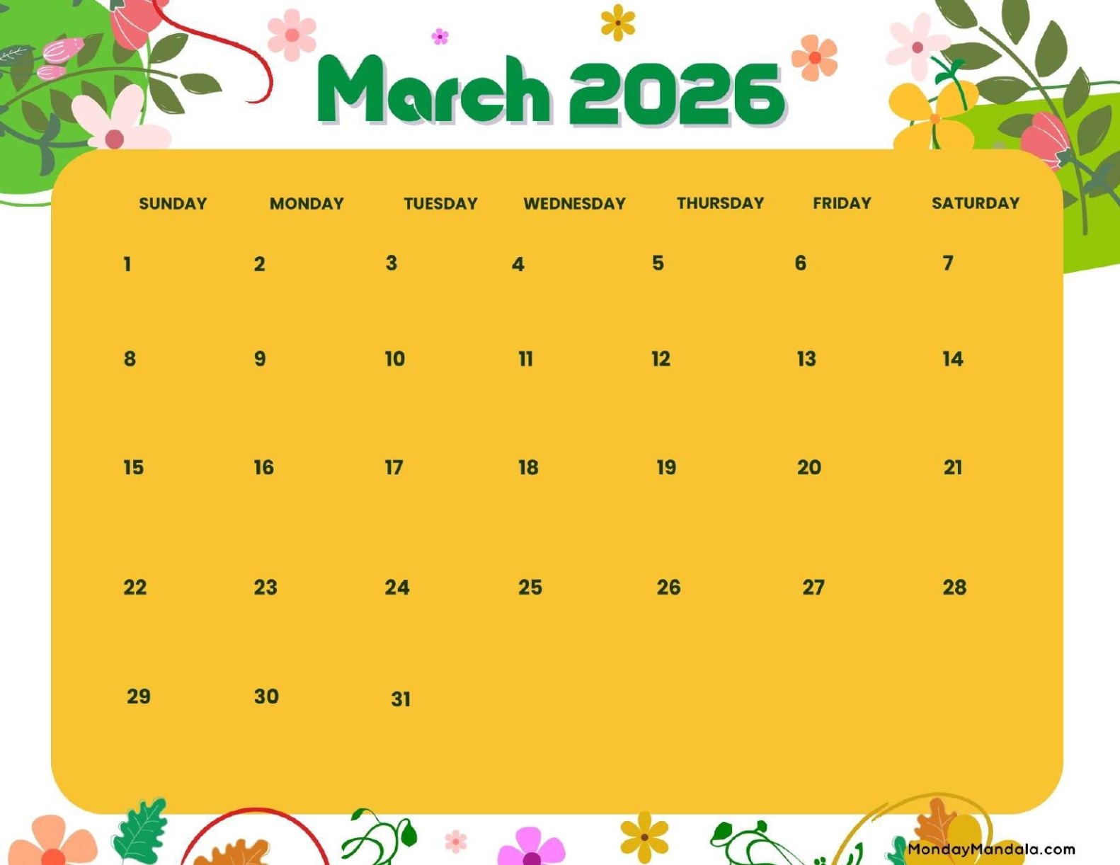 March 2026 Calendars Free PDF Printables 