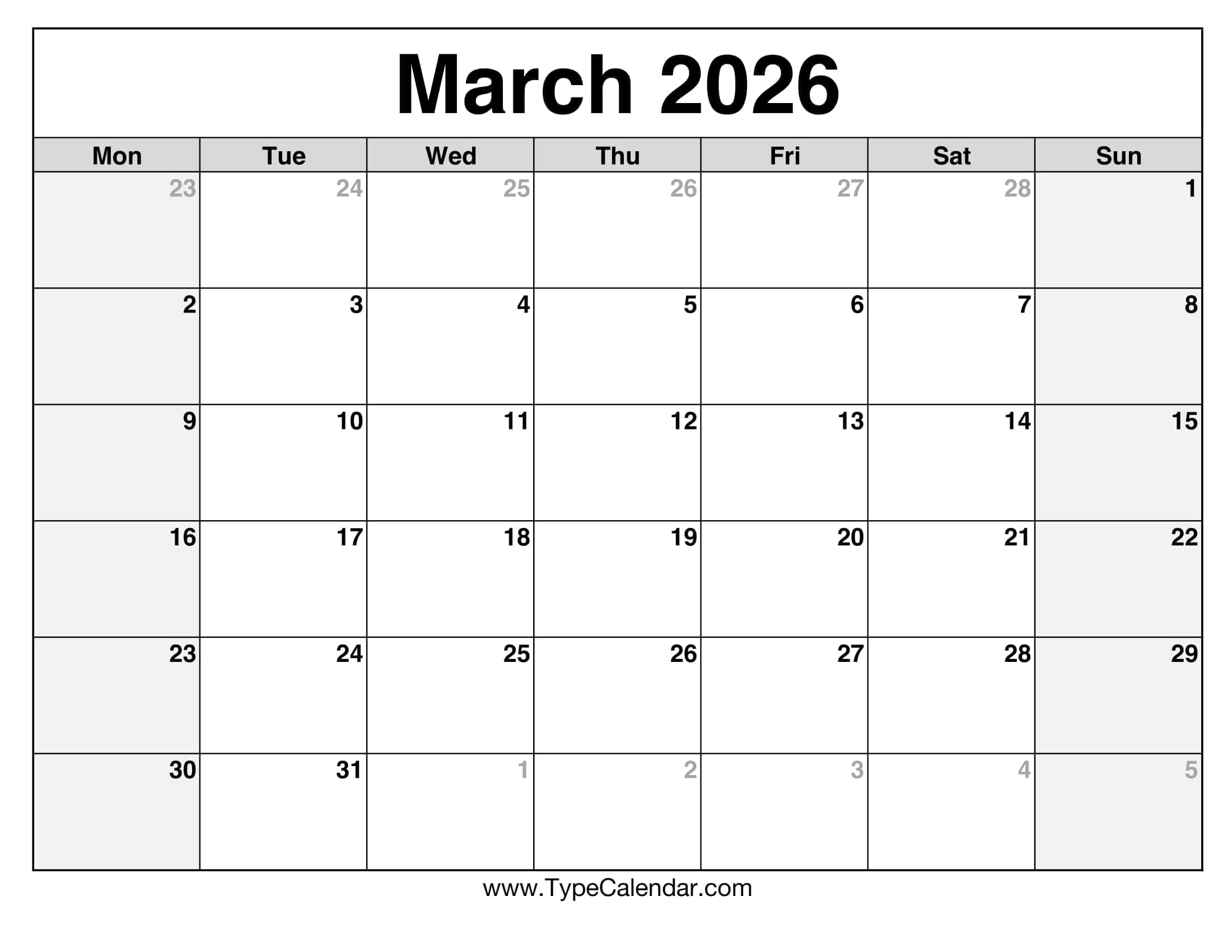 March 2026 Calendars Free Printable Templates