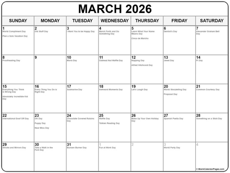 March 2026 With Holidays Calendar