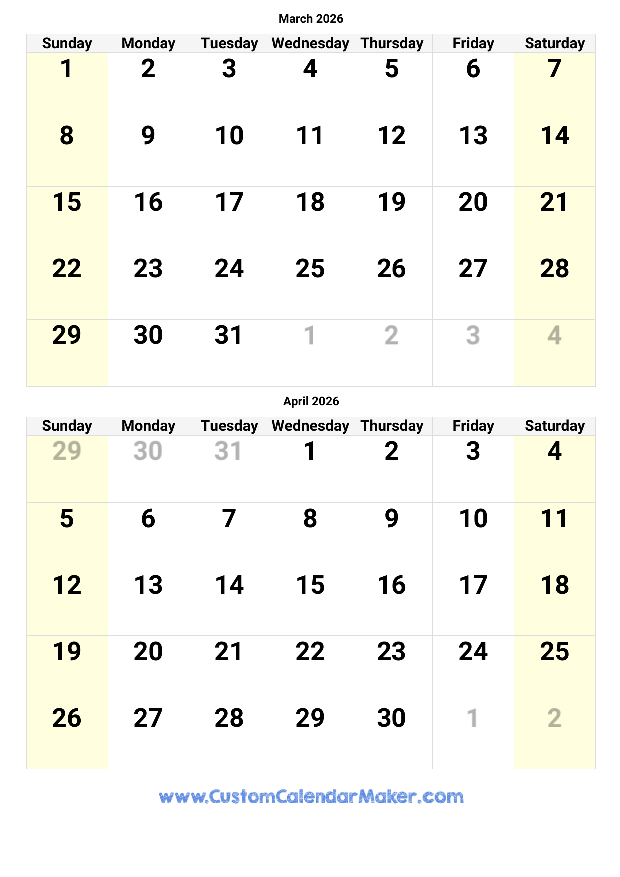 Printable Calendar April 2023 To March 2026