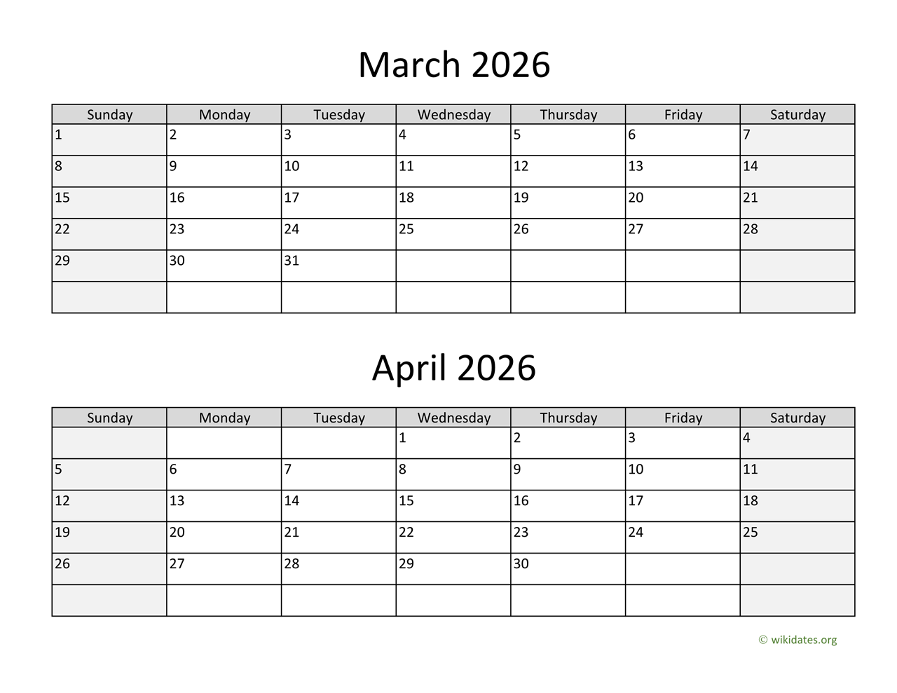 February March And April 2026 Calendar