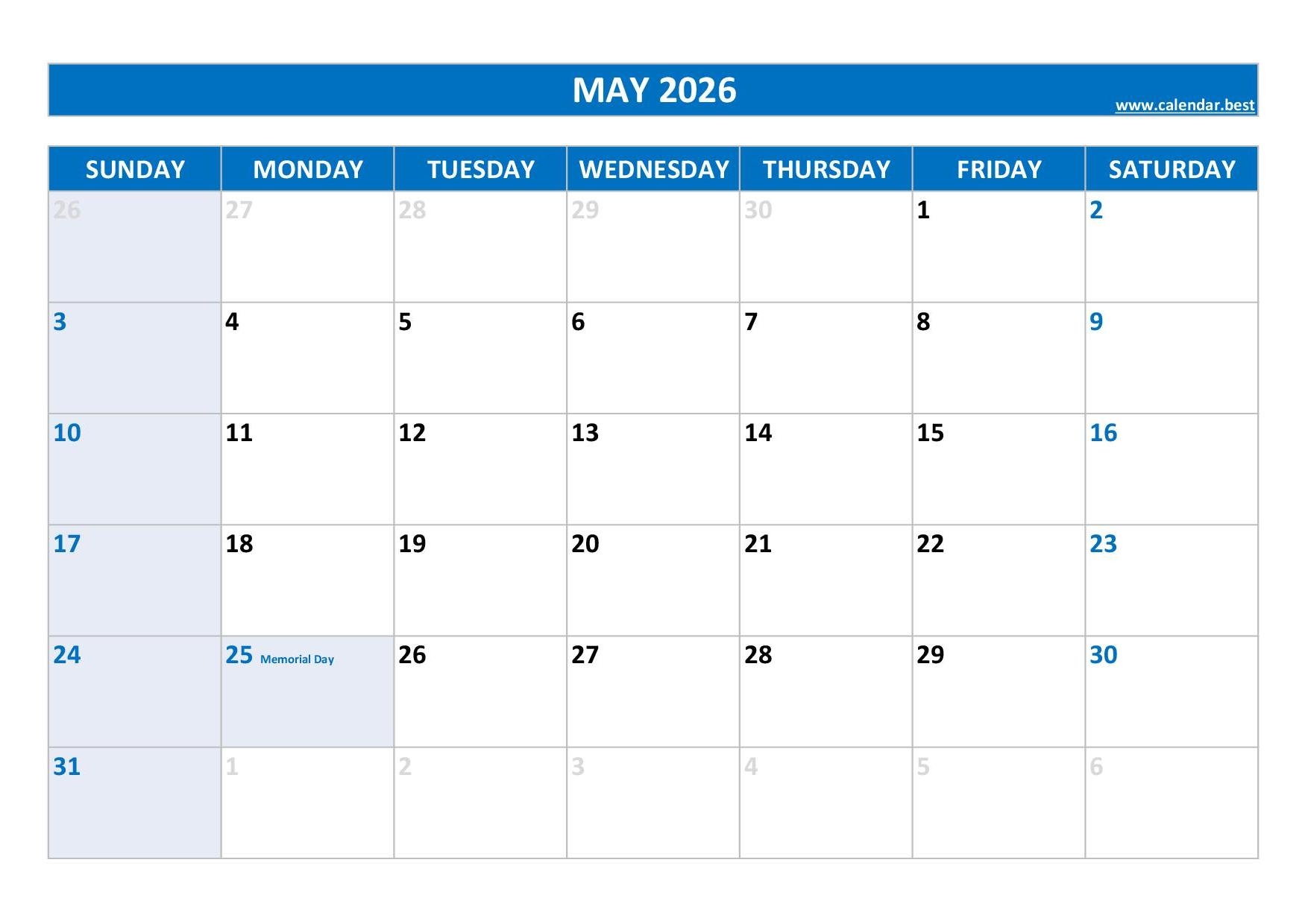 Social Media Calendar 2026 May