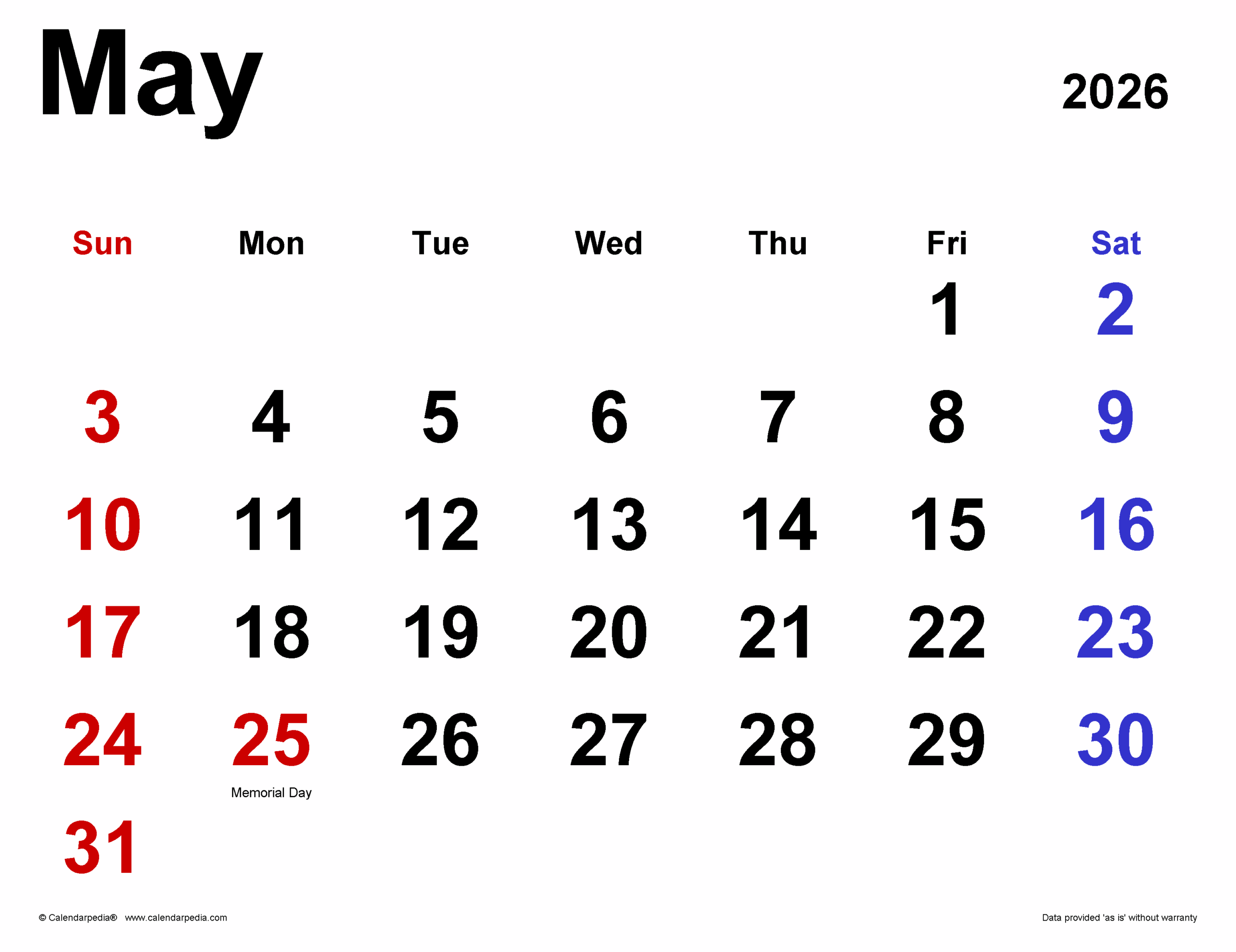 Calendar Of Events For May 2026