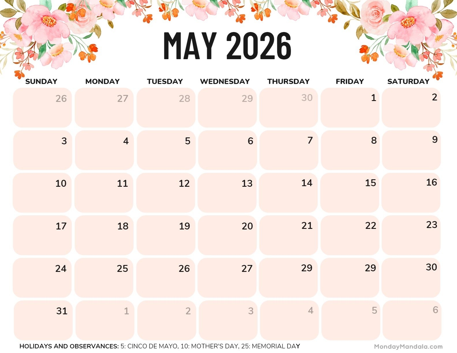 May 2026 Calendars 52 Free PDF Printables 