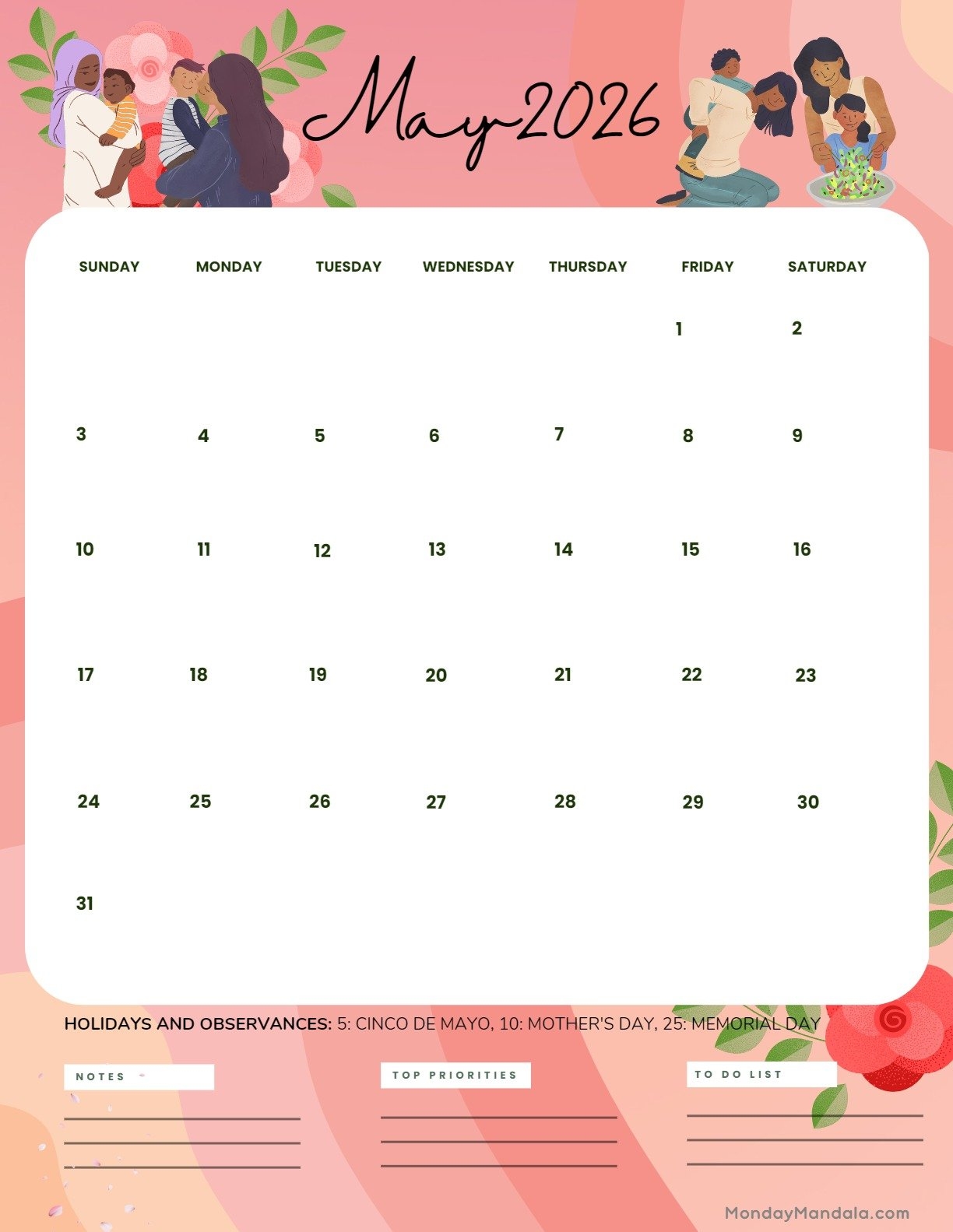 Pink Calendar May 2026