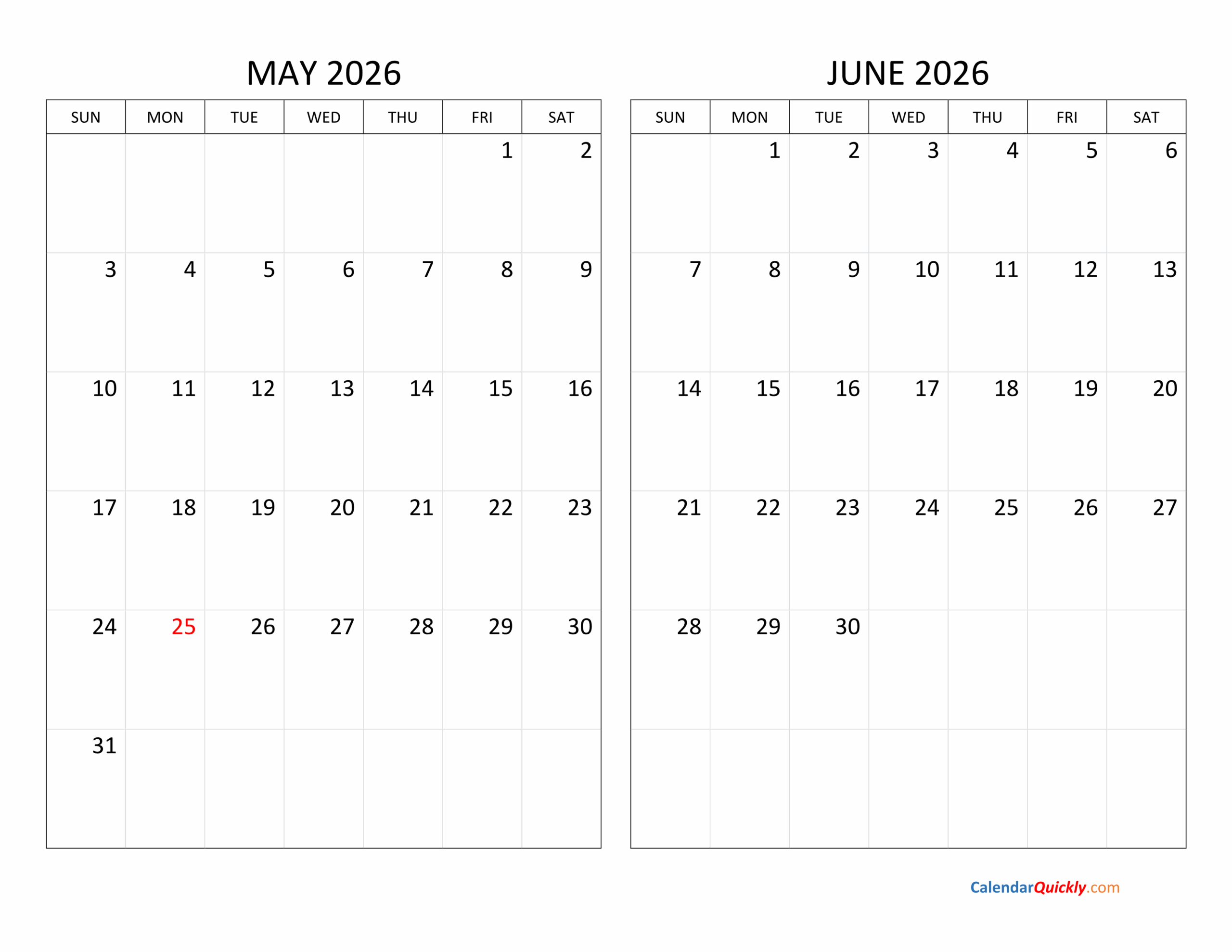 May 2026 Calendar Weekly