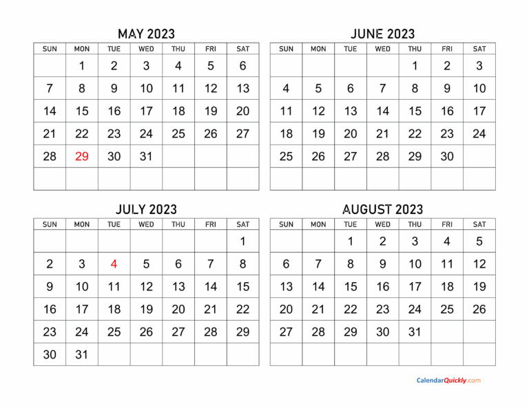 May To August 2023 Calendar Calendar Quickly