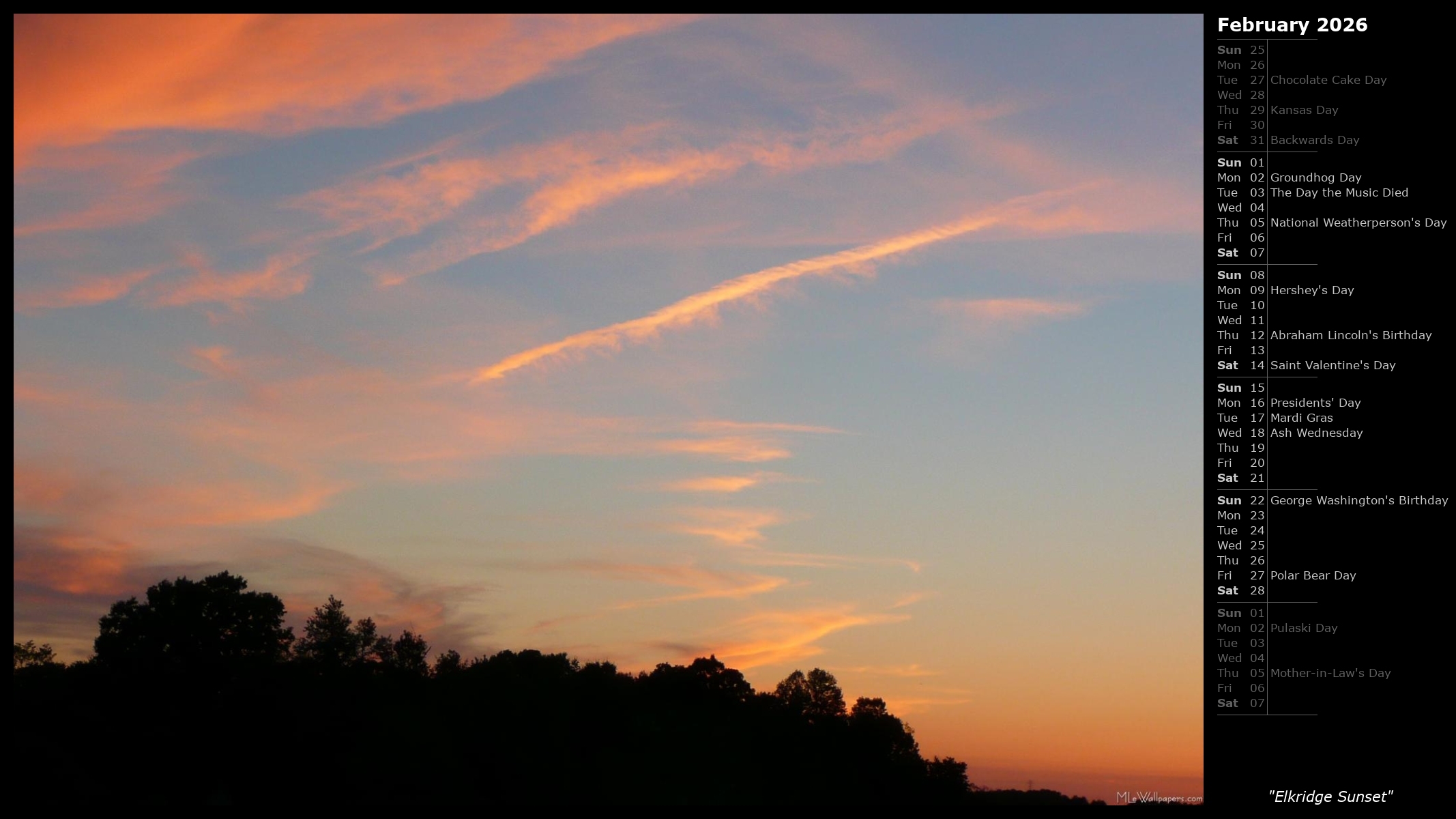 MLeWallpapers Elkridge Sunset Calendar 