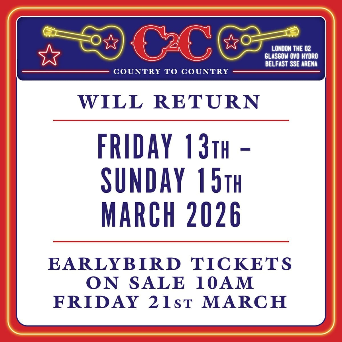 NEWS C2C COUNTRY TO COUNTRY FESTIVAL WILL RETURN 13th 15th MARCH 2026