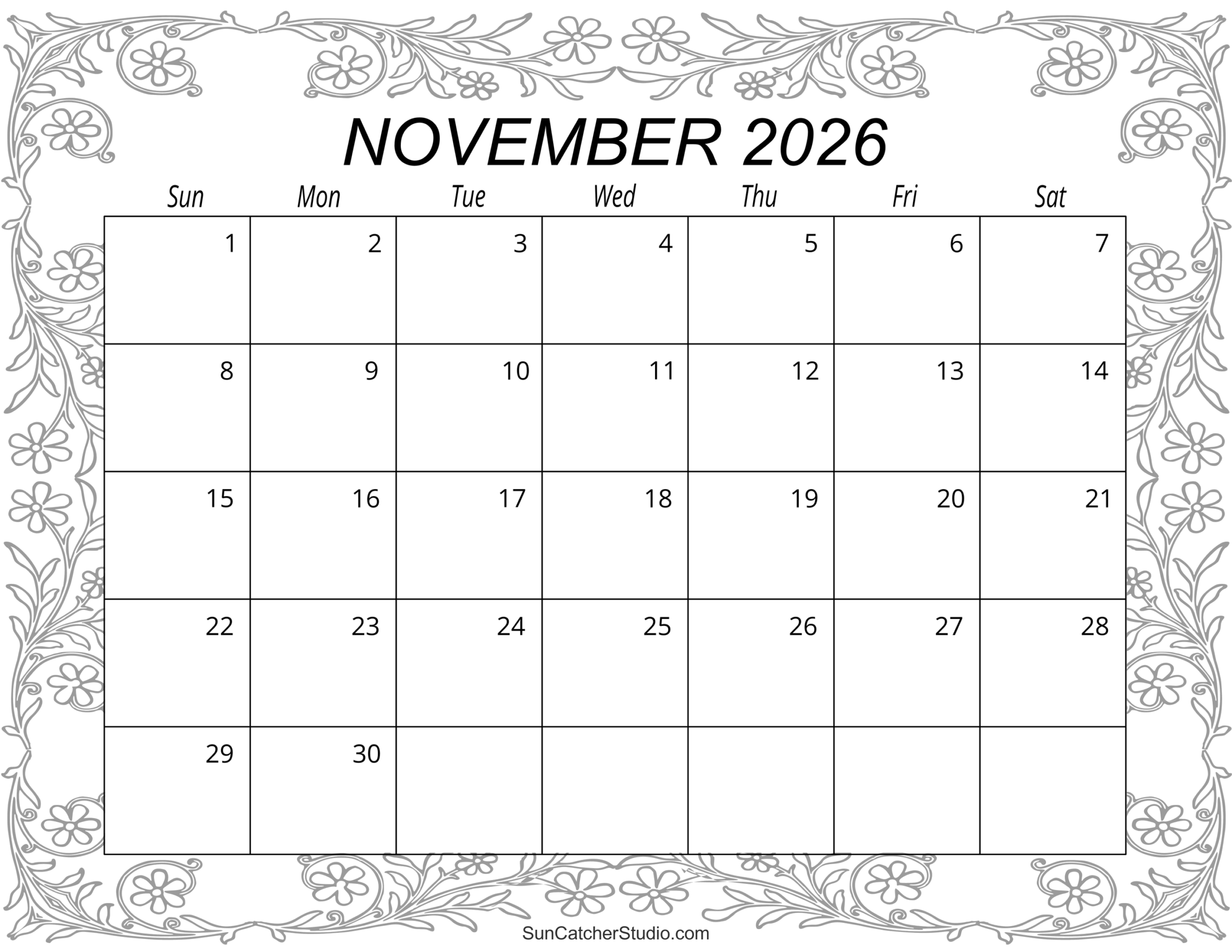 November 2026 Calendar Free Printable Free Printables 