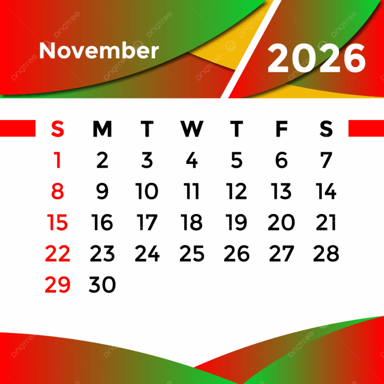 November Month Calendar 2026 Vector Template Download On Pngtree