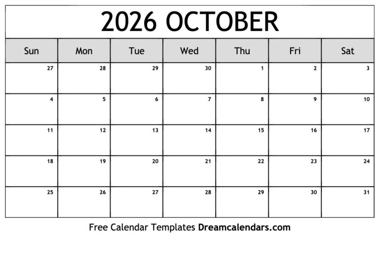 October 2026 Calendar Free Printable With Holidays And Observances