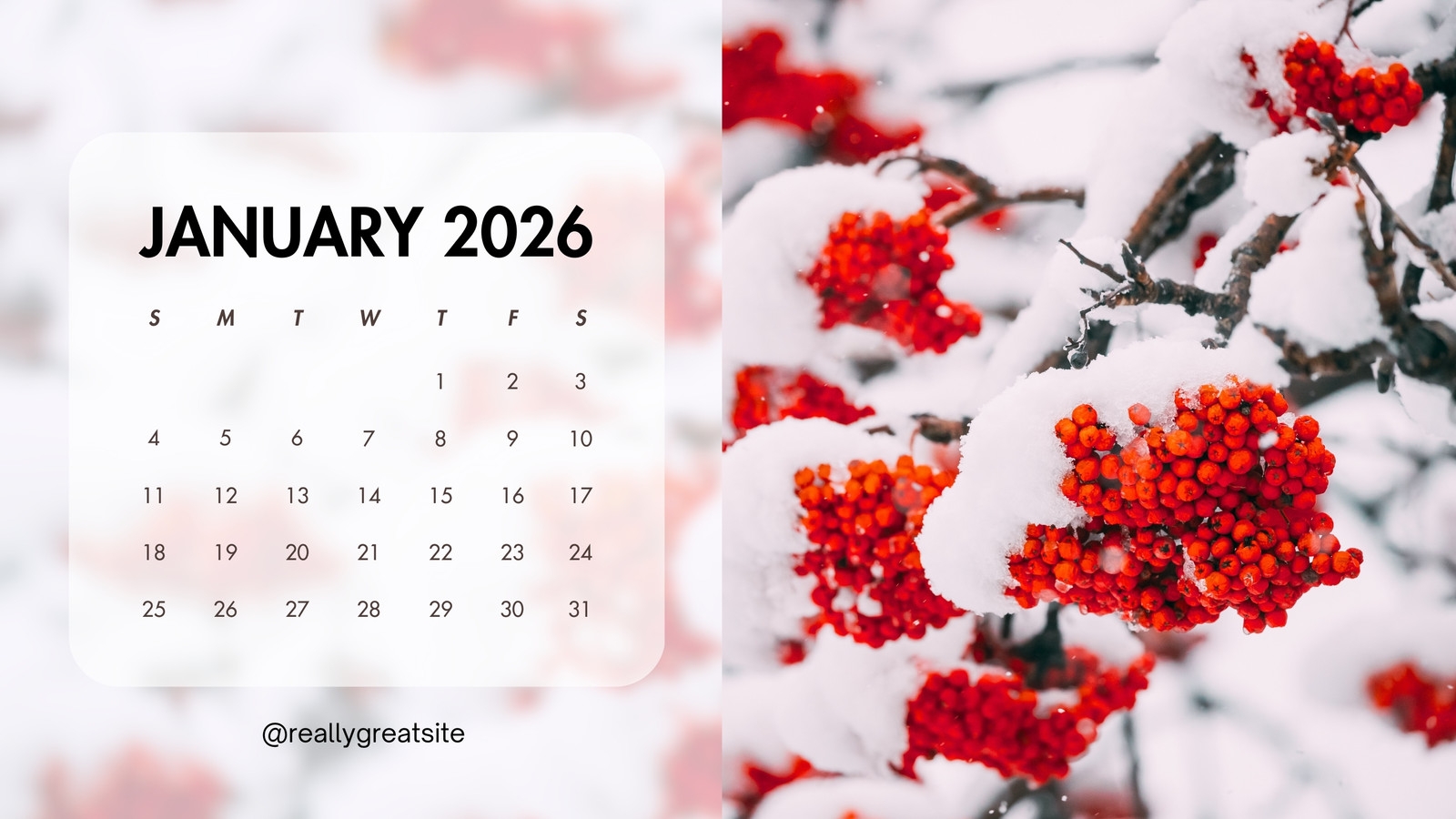 January Desktop Wallpaper Calendar 2026