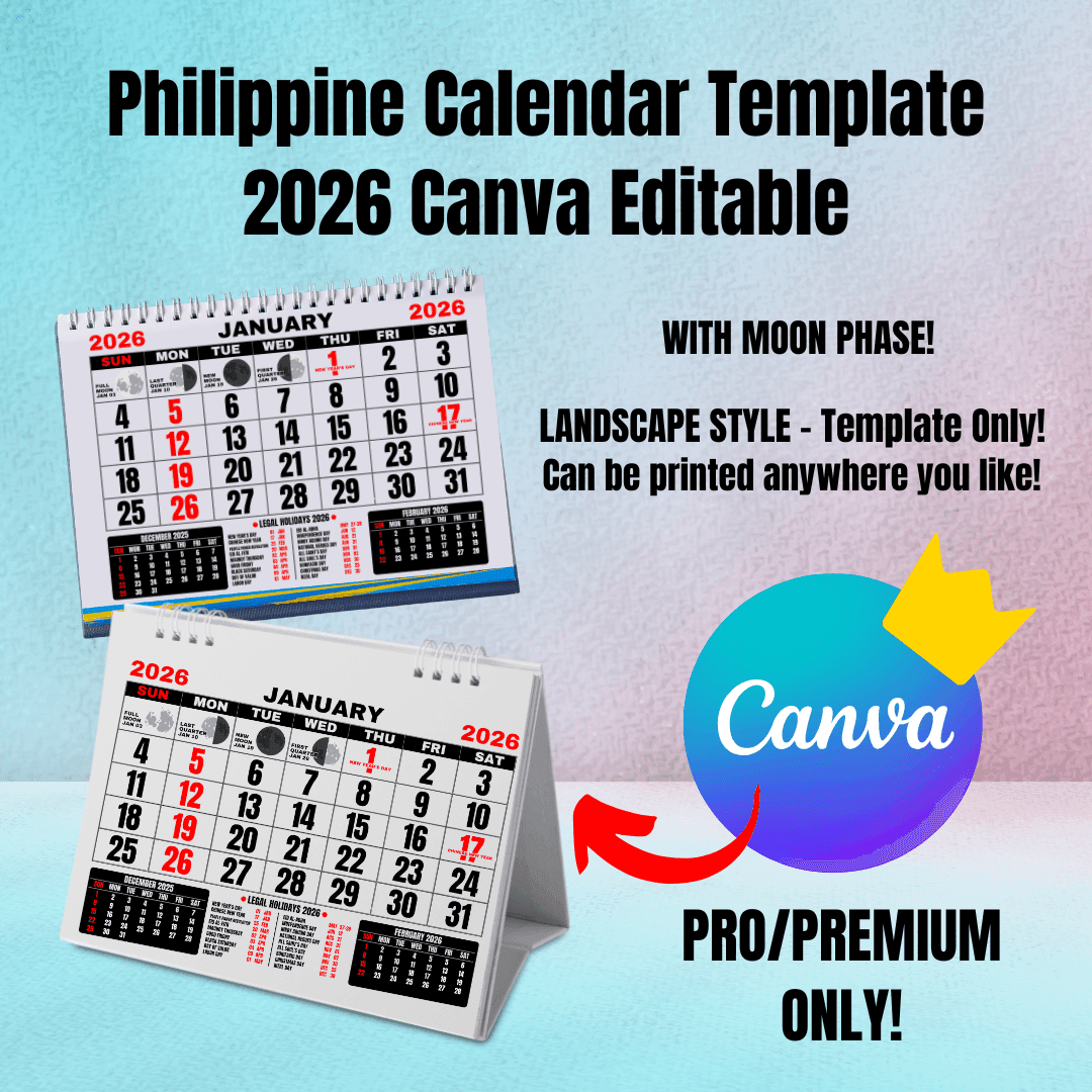 Philippine Calendar Template 2026 Canva Editable By Printwithcajas Raket PH