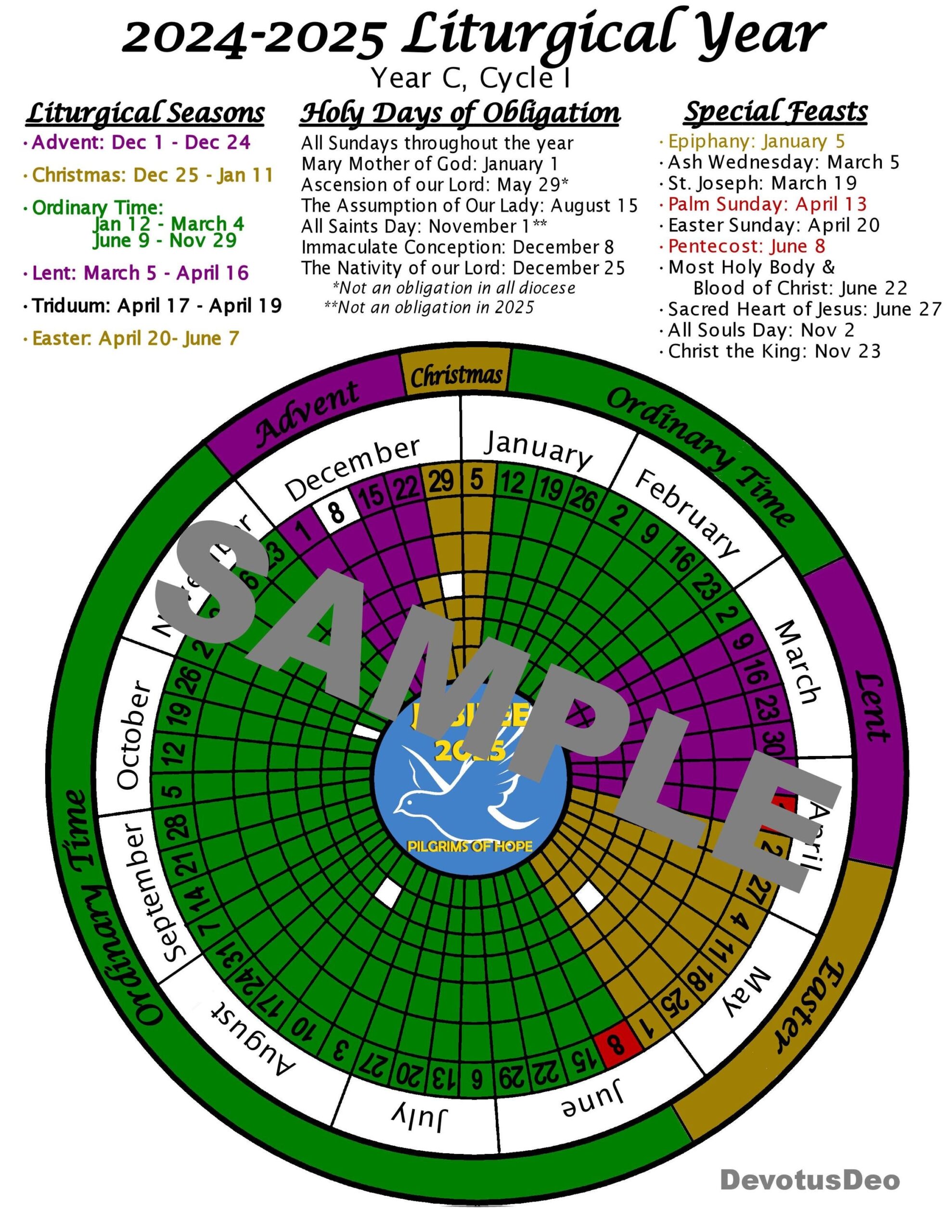 Printable 2025 Liturgical Calendar Downloadable Catholic Worksheet
